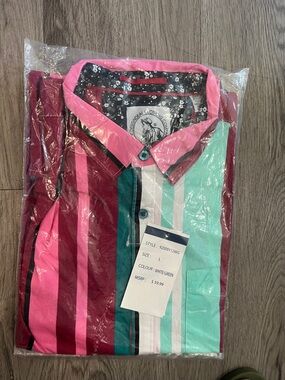 Striped Button-Up Shirt in Pink, Burgundy & Mint